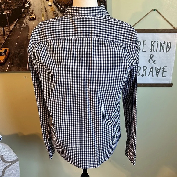 GAP lived in Navy Gingham Comet Blue button down long sleeve shirt - Picture 5 of 8